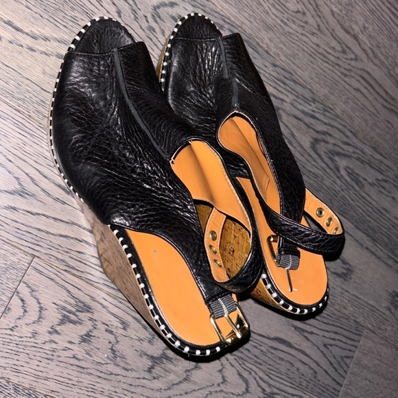 Dolce Vita Prema Platform Peep Toe Wedges Black Leather Size 9 - Picture 3 of 16